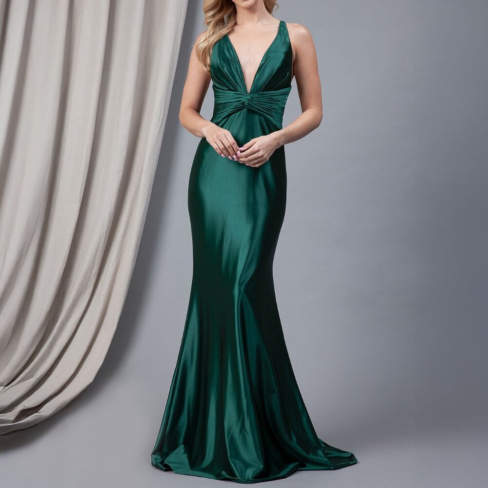 Emerald Green Satin Formal Prom Wedding Evening Dress 14